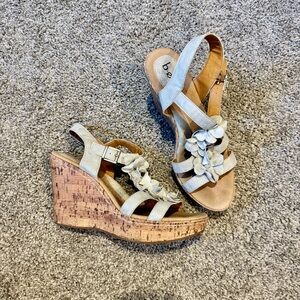Silver Wedge Sandals with Floral Accents